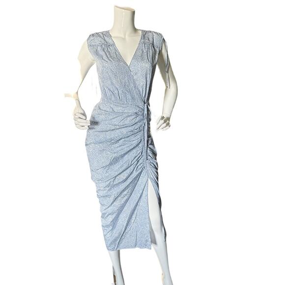 VERONICA BEARD Teagan Floral Silk Dress - Ruched MIDI Blue and white Small 4 - Picture 6 of 13